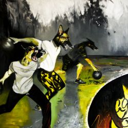 Waldbowling IV (Sound and Fury), 200 x 300 cm, oil on canvas, 2012